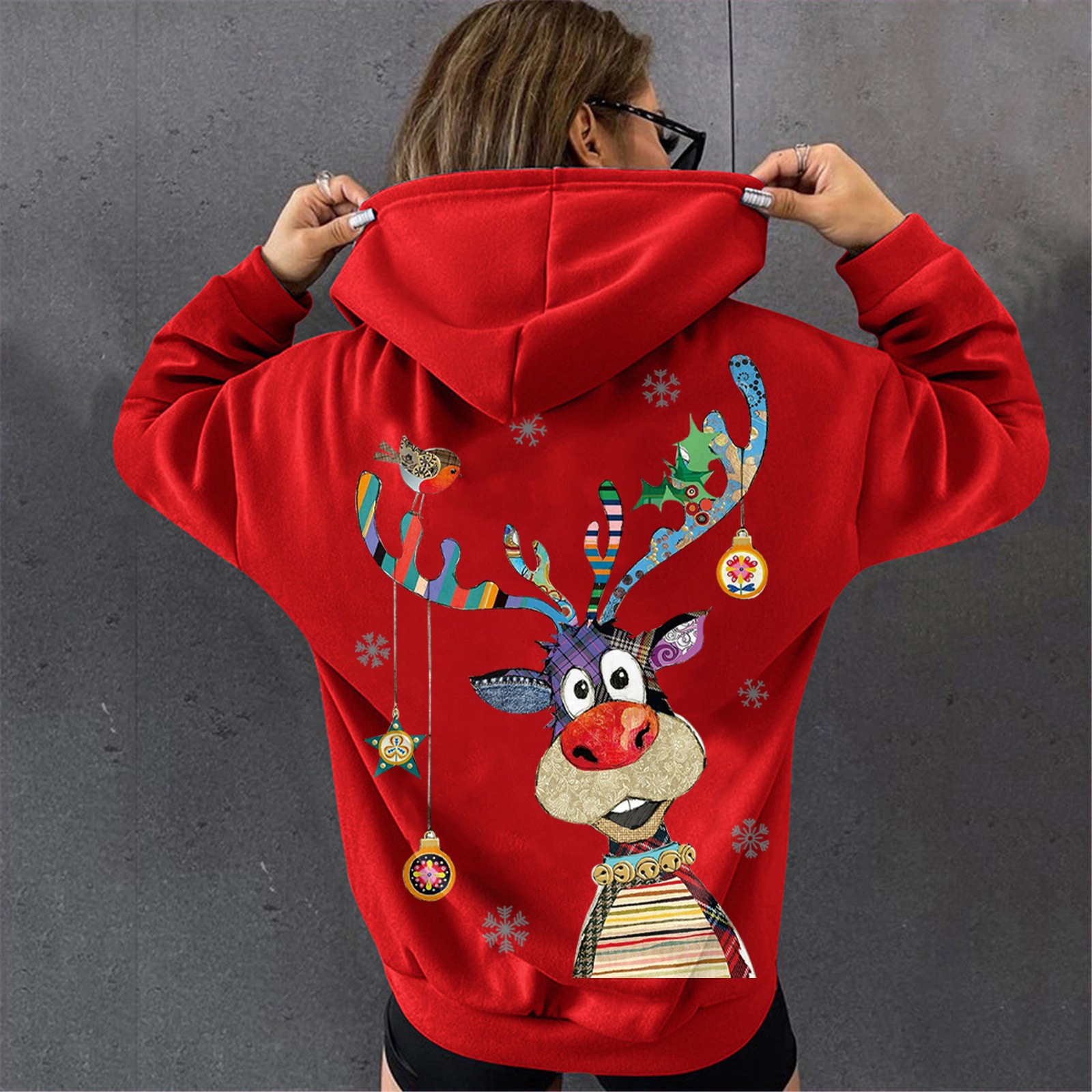 Women's new hooded hoodie with deer print dongdumaoyi