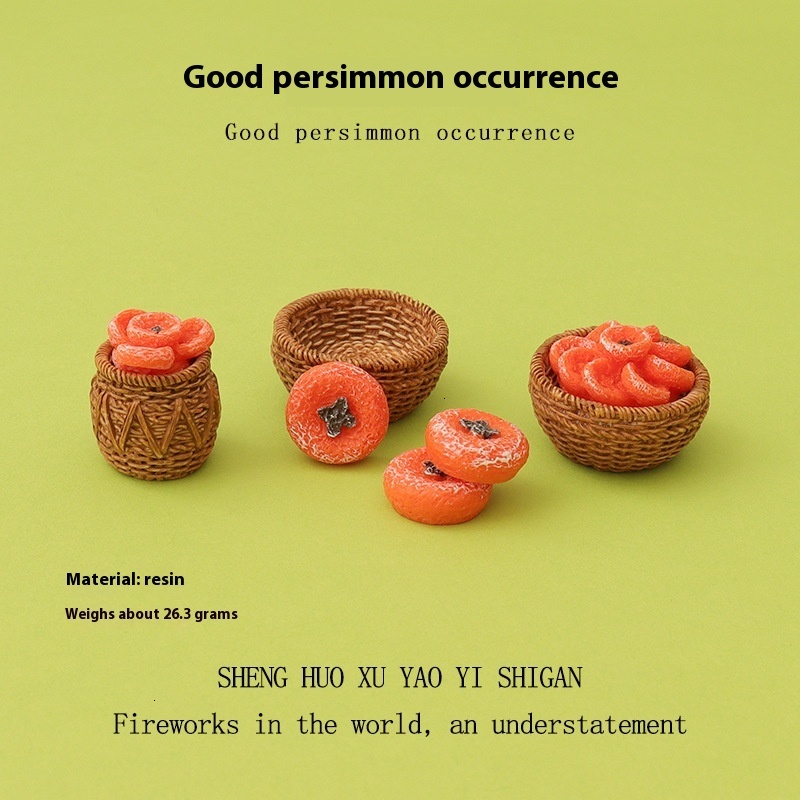 Adorable Microlandscape Diorama - Charming Persimmon-Filled Miniature Basket Ideal for Dollhouse Decorators