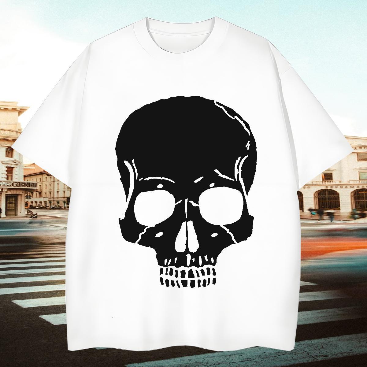 Classic T Shirt For Man 230g Pure Cotton skull Summer Casual White Plus Size Short Sleeve O-Neck Men Tees 2024 Summer Tops Shirt
