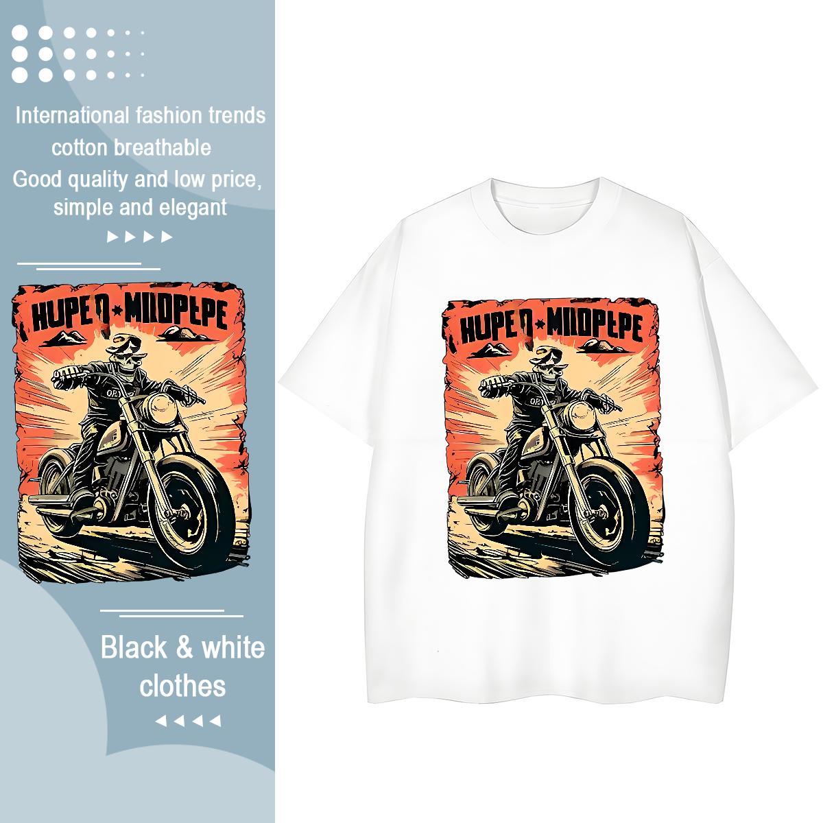 Loose Fit T Shirts Men 230g 100% Cotton Motorcycle Street wear Hip Hop Asian Size Breathable Short Sleeve Mens Tshirts Brand Wear