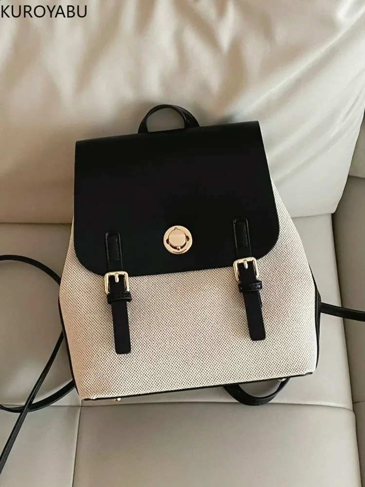 Patchwork Leather Backpack for Women Fashion Female Travel Bagpack School Bags Bolsos Para Mujeres Tendencia 240824