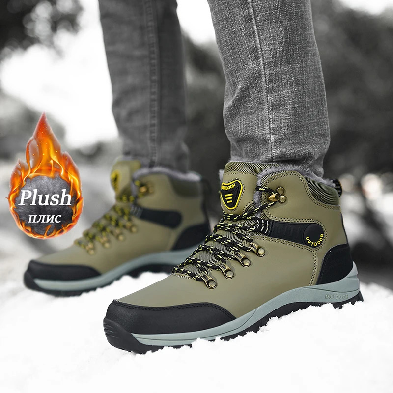 Snow waterproof leather sports shoes ankle super warm mens outdoor anti slip snow winter hiking boots
