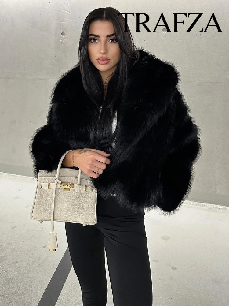 TRAFZA Womens Winter Coat Artificial Fur Effect Loose Cutting Versatile Street Clothing 240824