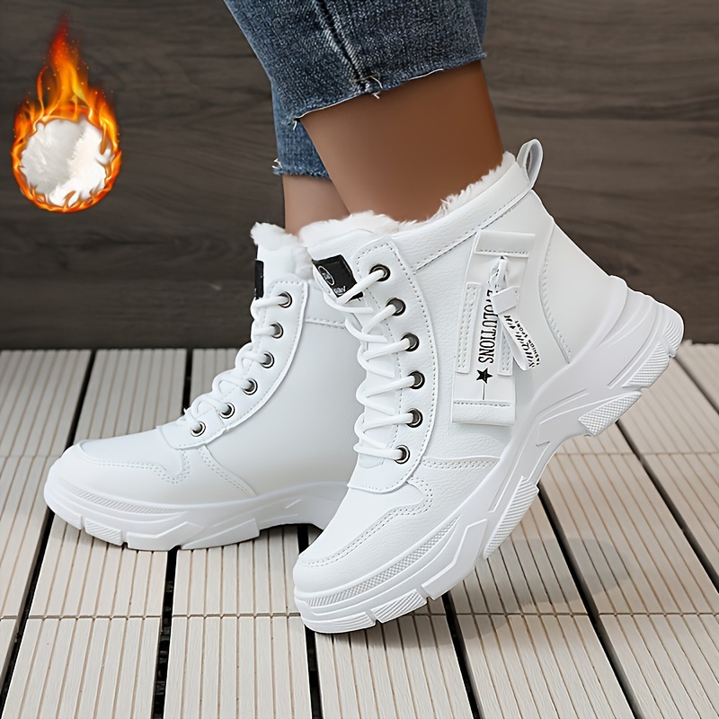 Womens Thermal Snow Boots Quick-On Zip, Plush Fleece, Height-Boosting Platform - Ultra-Comfort, Mid-Calf Stylish Lace-Up Design for Winter Warmth and 