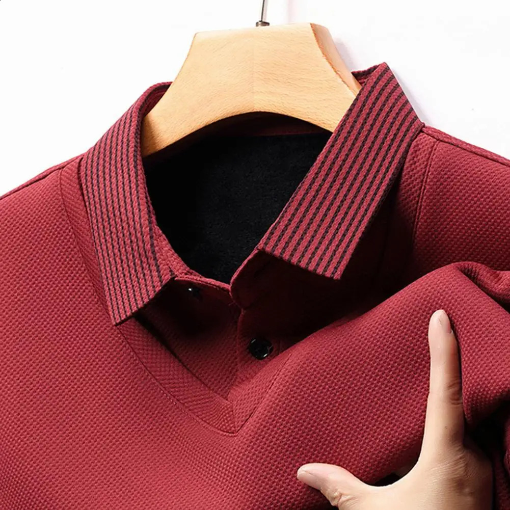 Men Sweater Men Pullover Mid-aged Mens Formal Business Style Striped Sweater with Plush Warm Knitted Long Sleeve Pullover 240826