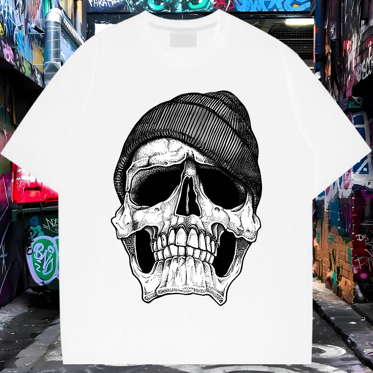 TOP Quality Man T Shirts 230g Cotton skull Beach Oversized Breathable Crew Neck Tshirts Factory Direct Tees Shirts