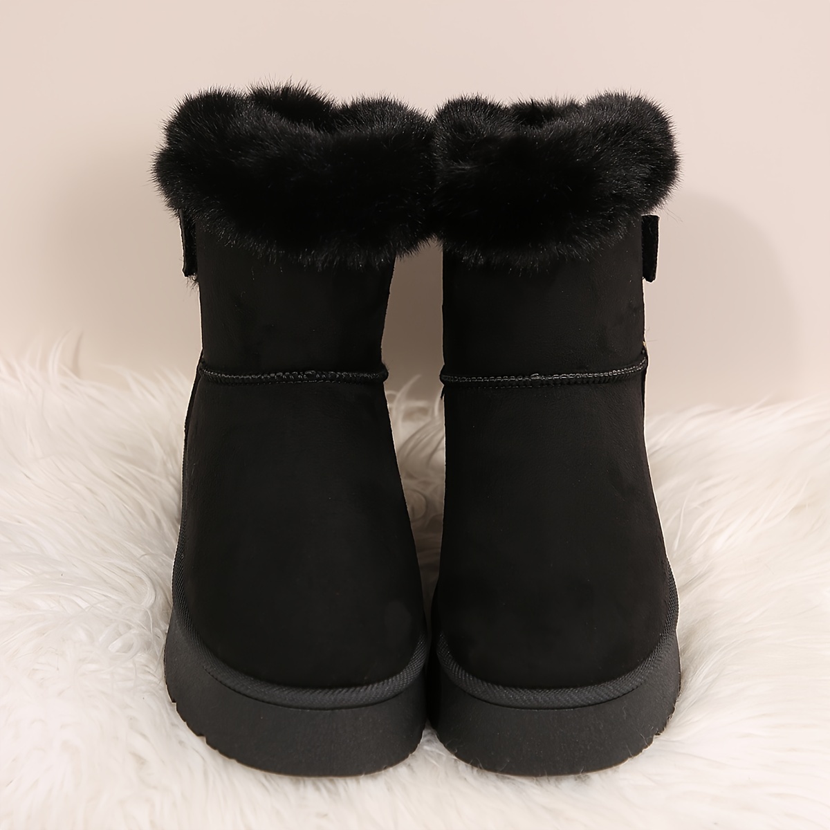 Womens Solid Color Platform Snow Boots Hook and Loop Fastener, Plush Fabric Lined, Comfortable Flat Heel, Round Toe, PVC Sole, Perfect for Casual Wint