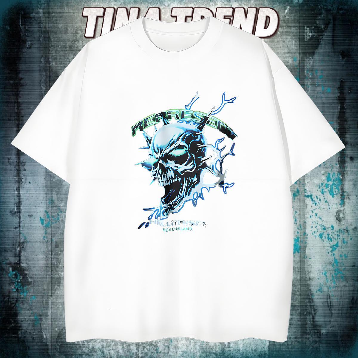 Loose T-Shirts for Men 230g Cotton skull Home Outdoor Black Oversized Round Neck Short Sleeve Men Tops Tees Fashion Designer Tee Shirt