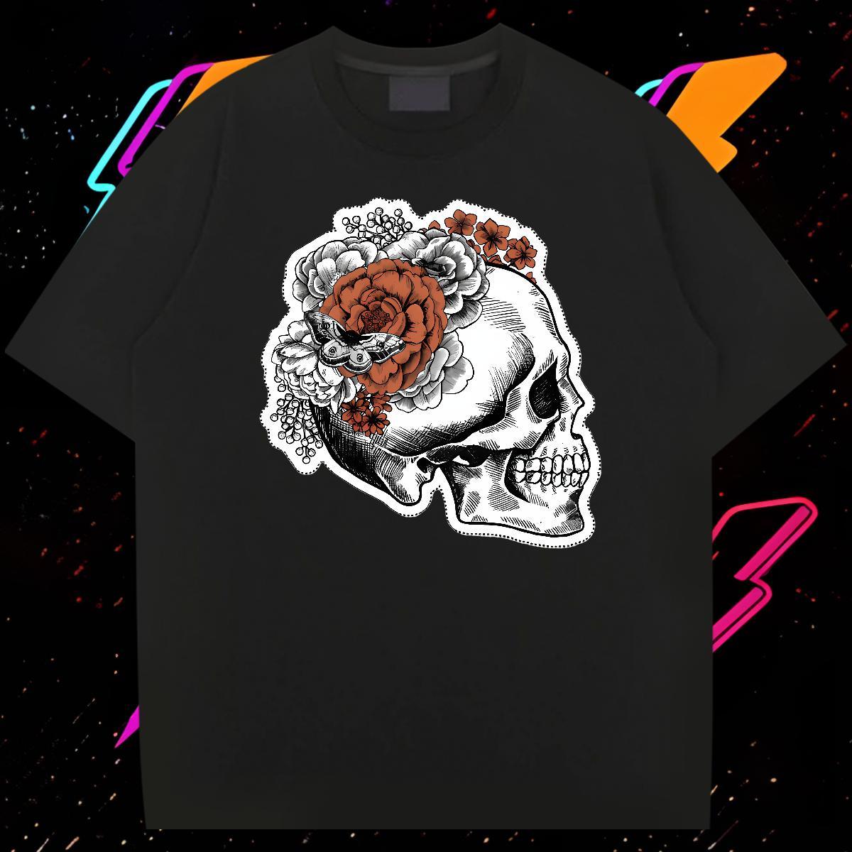 Loose Fit T Shirts Men 230g 100% Cotton flower Spring Summer Cartoon Print O Neck Short Sleeves Men Tshirts Fashion Designer Tee Shirt