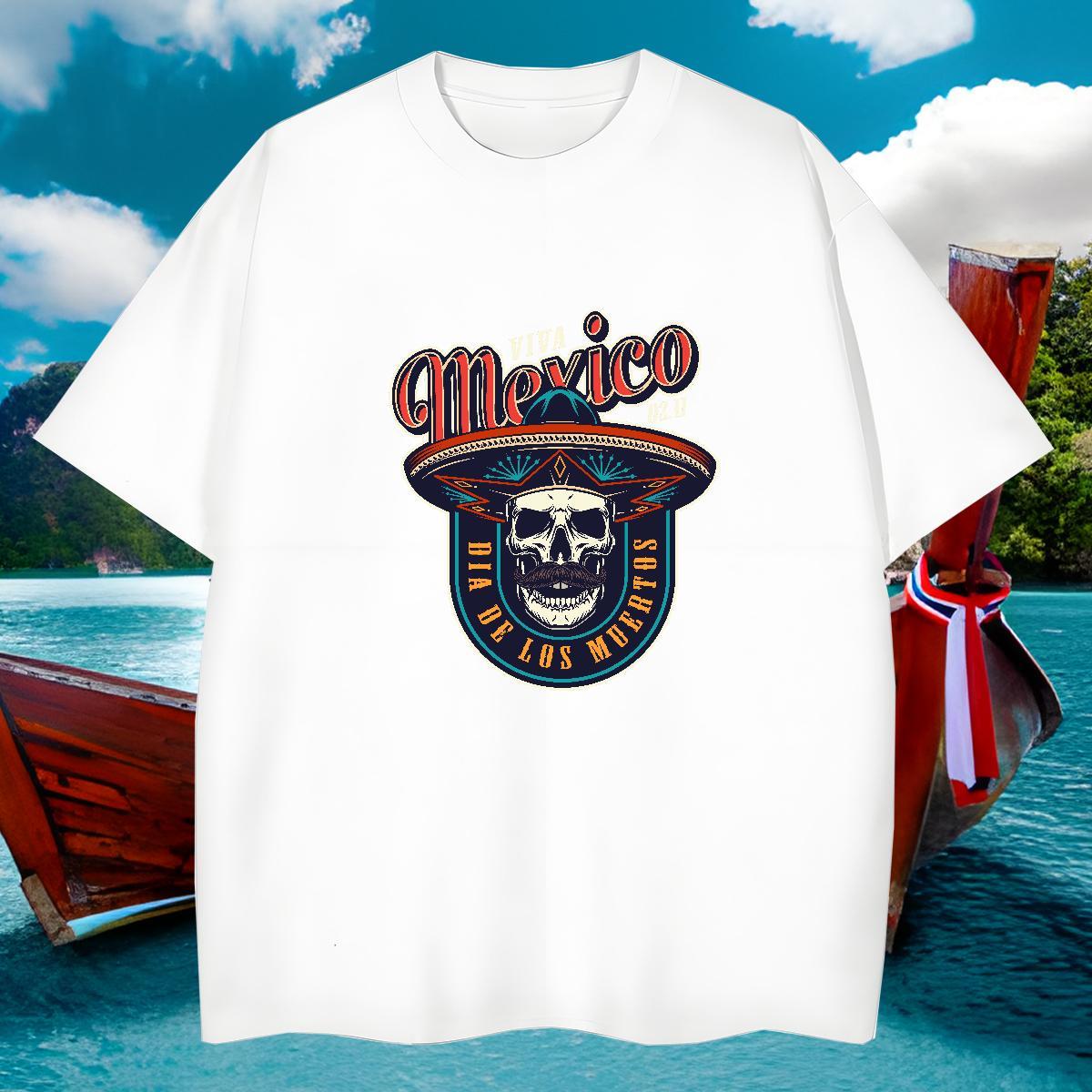 Loose Fit Men T Shirts 230g 100% Cotton skull Spring Summer DIY Printed Pure Cotton Tshirts Wholesale Tops Tees