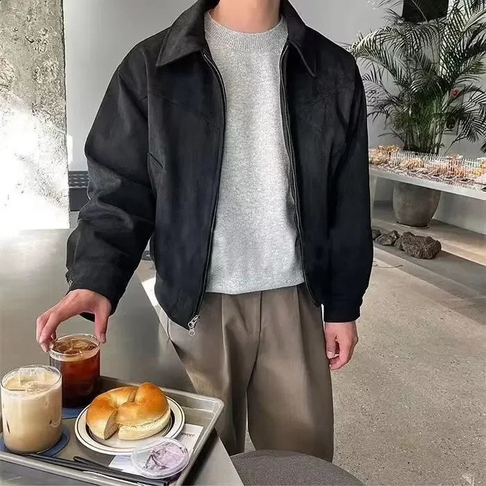 Maillard Vintage Mens Jacket American Style Brown Coffee Color Chamois Leather Velvet Cropped Aviation Jacket For Spring Autumn 240824