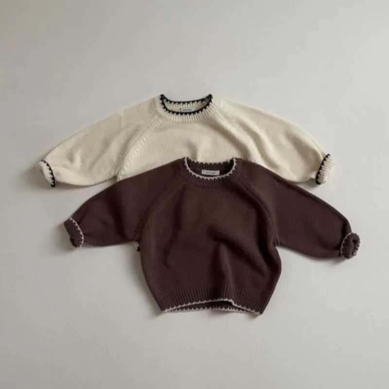 6M-6Y Winter Baby Boy Retro Velvet Sweater Childrens Spring Solid Knitted Loose Top Childrens Soft Thick Knitted ClothingW240824
