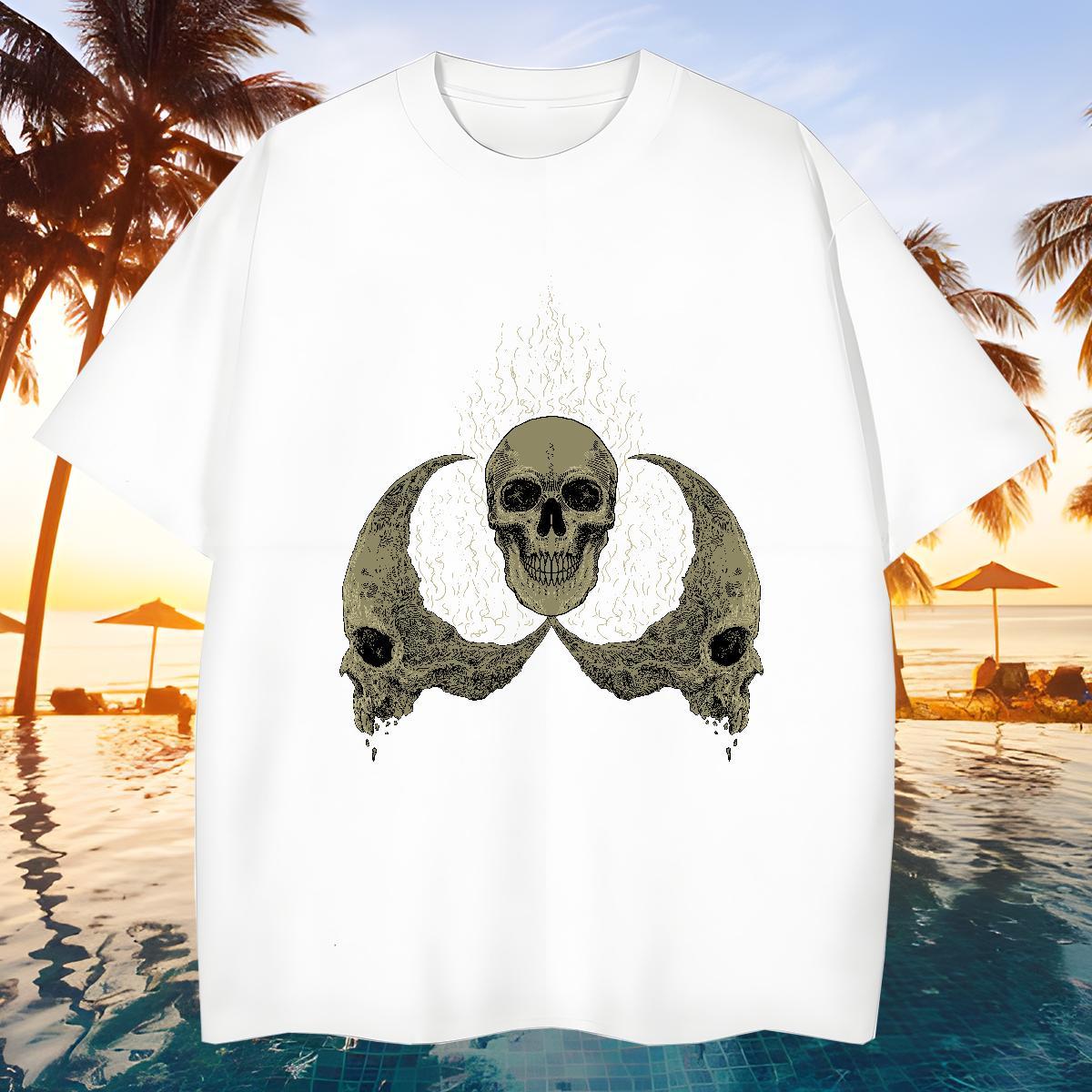 Cool T shirt 230g Cotton skull Daily Outfit DIY Printed Breathable Short Sleeve Men Tees Factory Direct Tops Tees