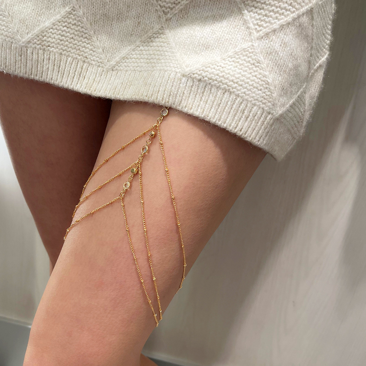 Sexy casual beach imitation pearl leg loop body minimalist geometric star diamond tassel thigh chain