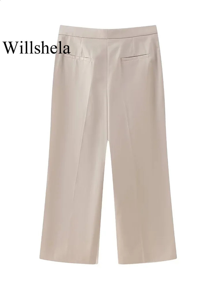 Willshela Women Fashion Two Piece Set Khaki Blazer With Pockets Vintage Front Zipper Trousers Feamle Chic Lady Pants Sets 240826