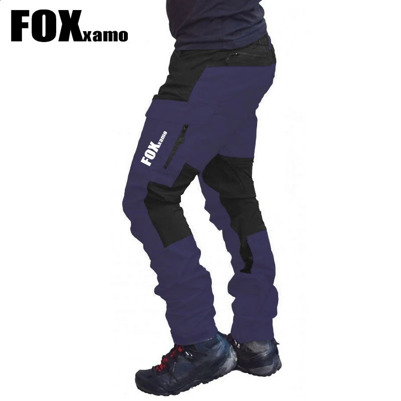 Summer Foxxamo Mens Outdoor Casual Patchwork Tactical Fishing Pants Full Length Waterproof Climbing Cycling Trousers 240812