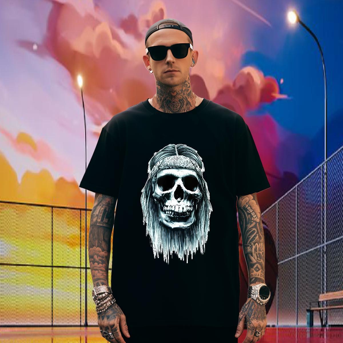 Loose Fit Men T Shirts 100% Cotton 230g skull Casual Plus Size Cartoon Crew Neck Tshirts DIY Customized Tops Shirt