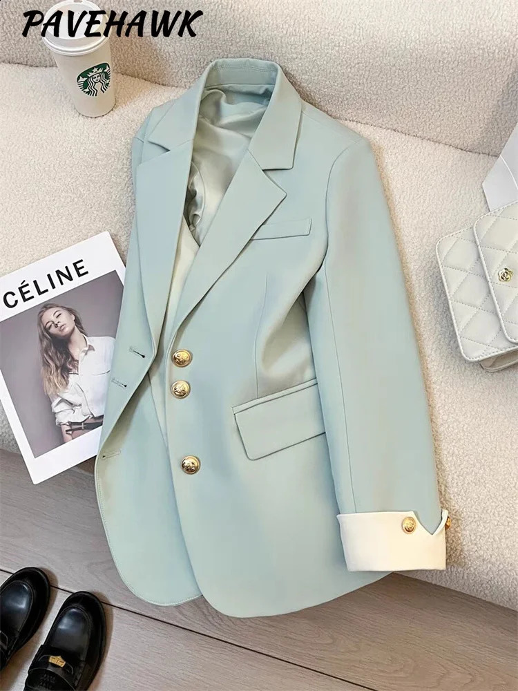 Women Long Sleeve Office Lady Blazers Autumn Winter Solid Casual Single Breasted Chic Notched Blazer Ladies Jackets Clothes 240826