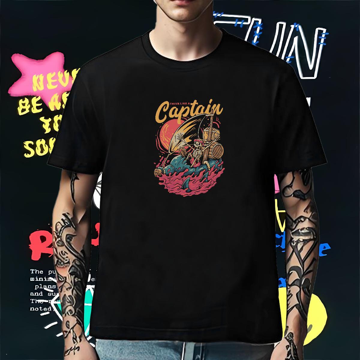Comfortable Men T Shirts 230g 100% Cotton skull Casual Custom Big Size Round Neck Short Sleeve Men Tees Casual New Clothes