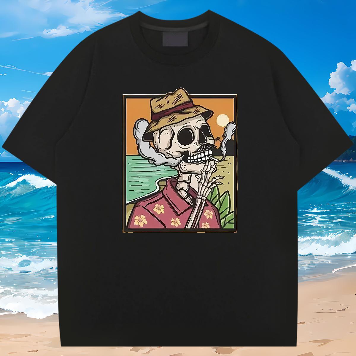 Soft Men T Shirts 230g 100% Cotton skull Hip Hop Plus Size Cartoon Breathable Short Sleeve Men Clothes T-Shirt Fashion New Tops