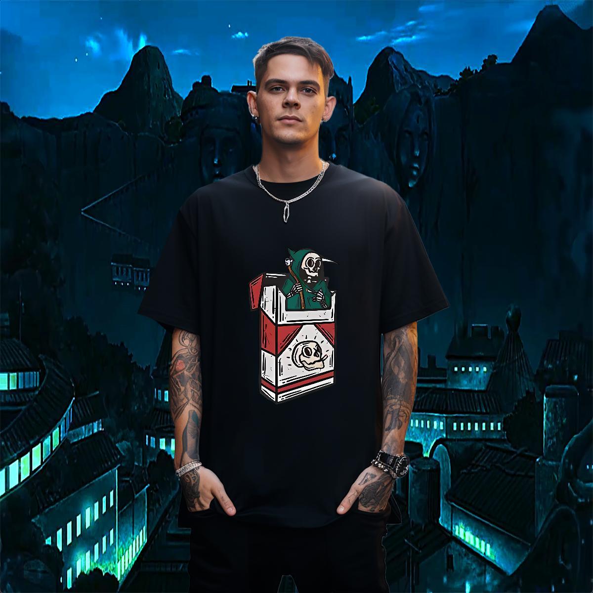 Classic Mens T Shirts 230g Cotton skull Street Casual DIY Short Sleeve Soft Men Clothes T-Shirt Casual New Tees