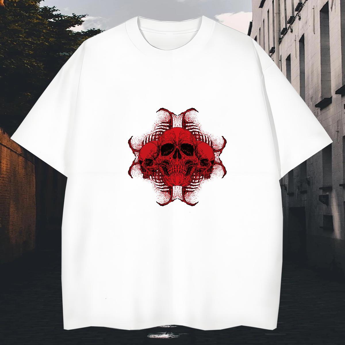 Loose Men T Shirts 230g Cotton skull Sports Casual White Plus Size Breathable Crew Neck Men Clothes T-Shirt Factory Direct Tshirts