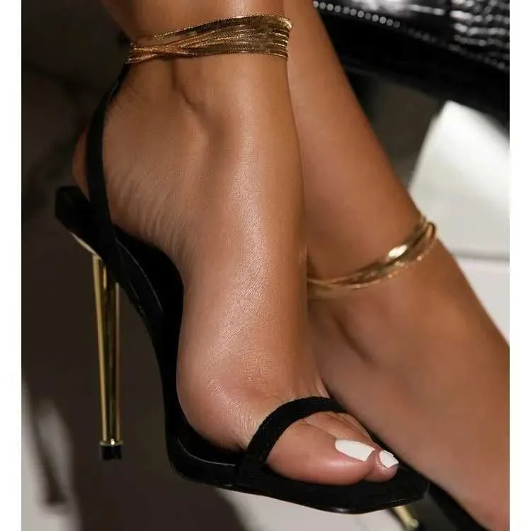 Sandals 2044 Womens High Heels Sexy Gold Padlock High Heel Sandals Thin Single Strap Metal Thin Y240612RIMV