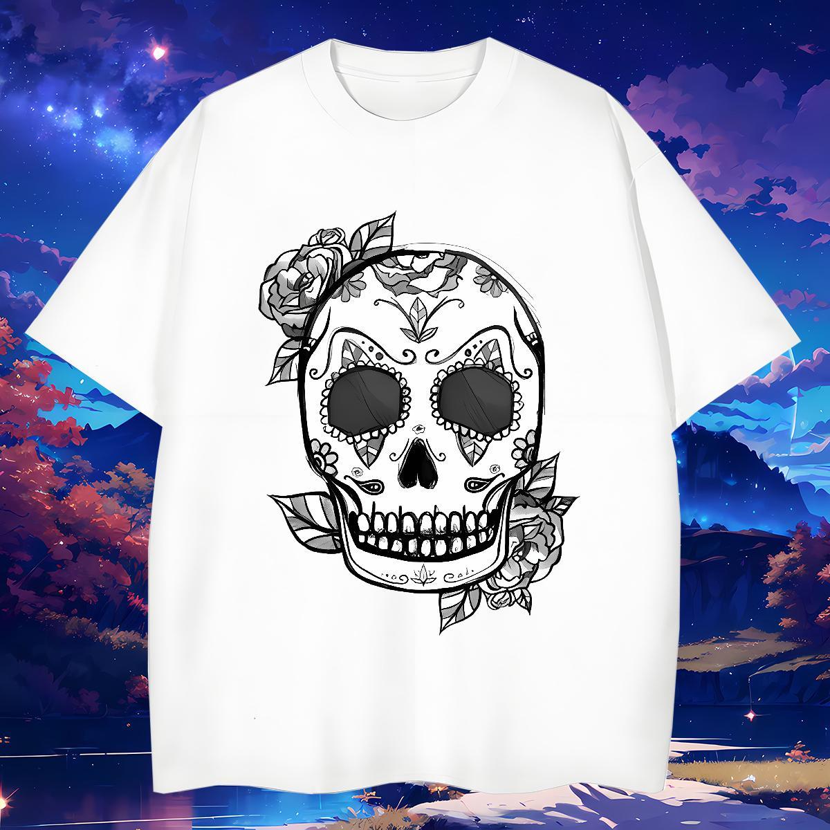 Brand T Shirt For Man 230g Pure Cotton skull Casual Beach DIY Anime Breathable Short Sleeve Tshirt for Man Woman Fashion New Top Tees