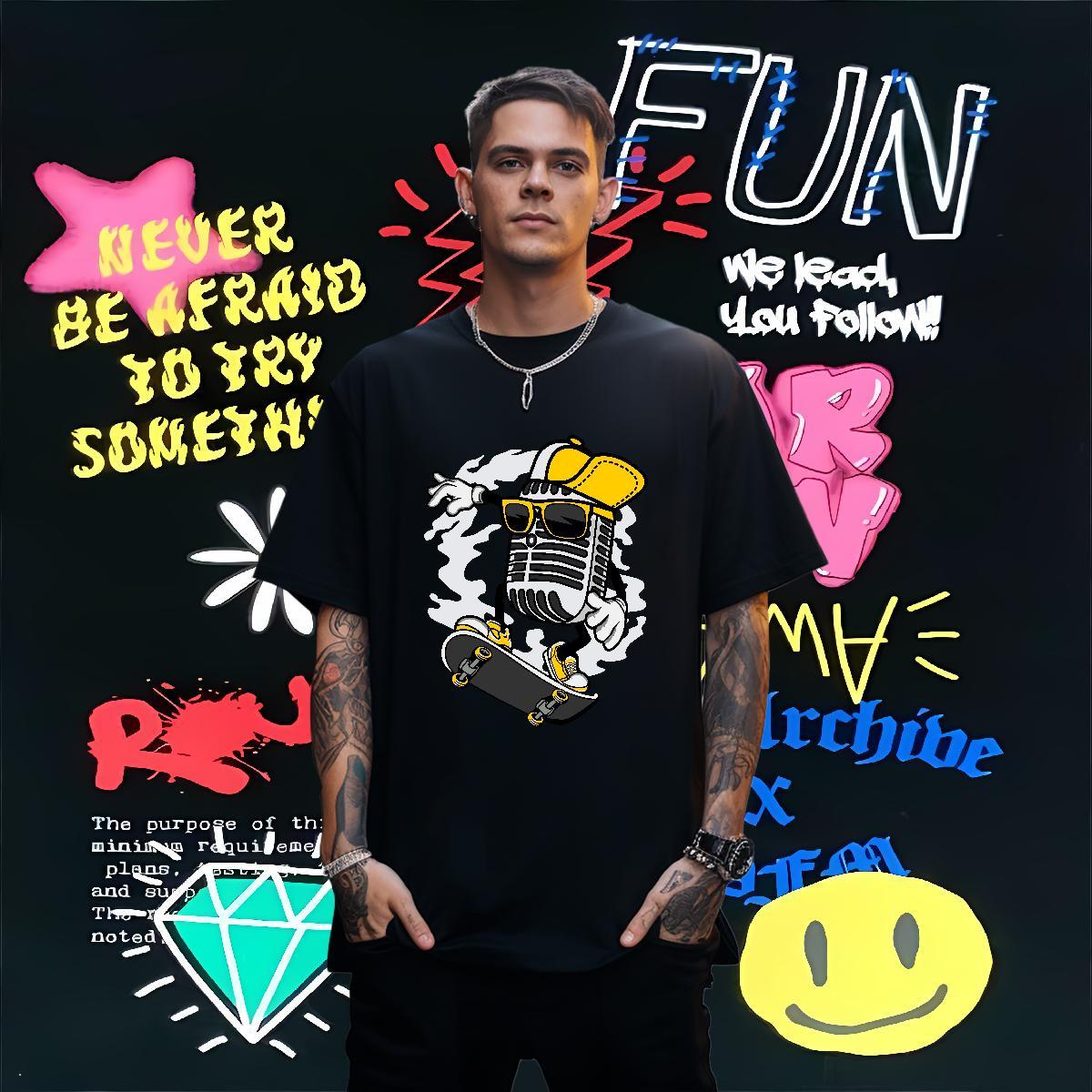 TOP Quality T shirt 230g Pure Cotton microphone Daily Outfit Custom Print Oversized Breathable Crew Neck Men Tshirts Free Shipping Top Tees
