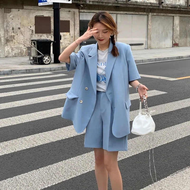 Clothing White Sleeve Summer Korean Style Blazer and Shorts Suit for Woman Kit Womens Short Pants Sets Complete Two Pieces 240826