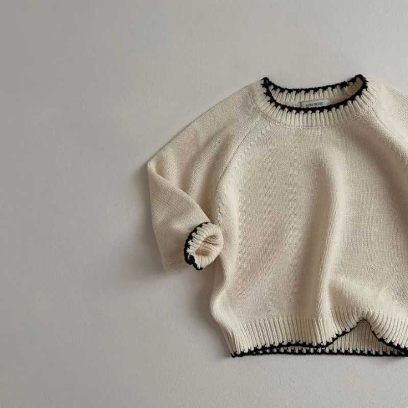 6M-6Y Winter Baby Boy Retro Velvet Sweater Childrens Spring Solid Knitted Loose Top Childrens Soft Thick Knitted ClothingW240824
