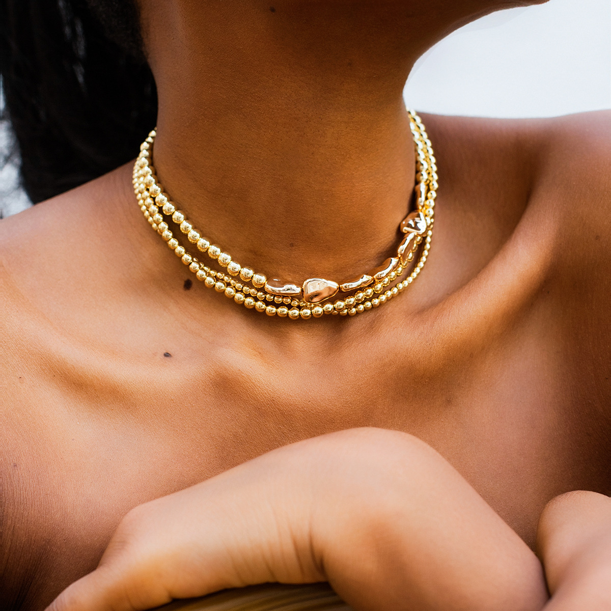 Jewelry imitation pearl layered woven Baroque necklace, niche round bead chain, versatile necklace