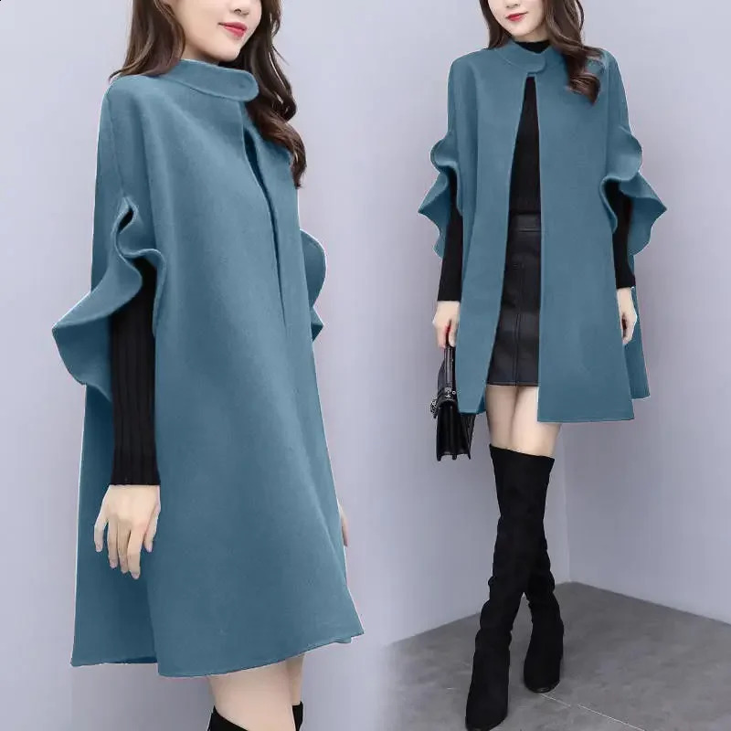 Womens autumn and winter mid length wool jacket fashionable elegant Aline narrow long sleeved coat 240826