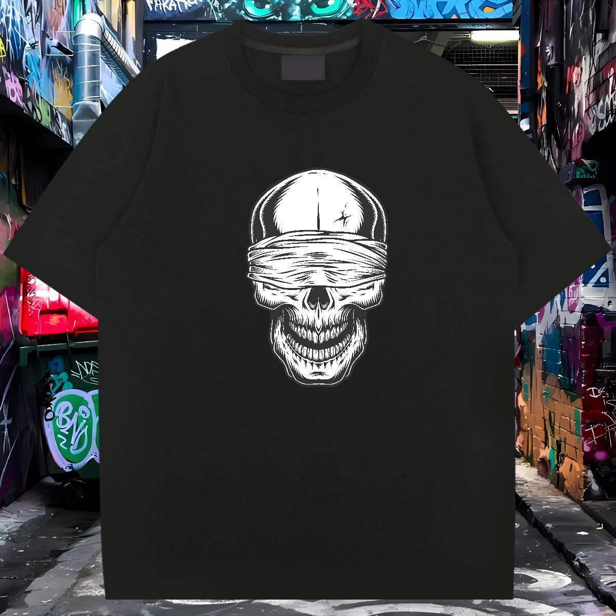 Wholesale T Shirts Men 230g Pure Cotton skull Hip Hop Floral Print O Neck Short Sleeves Tshirts Designer Fashion Top Tees