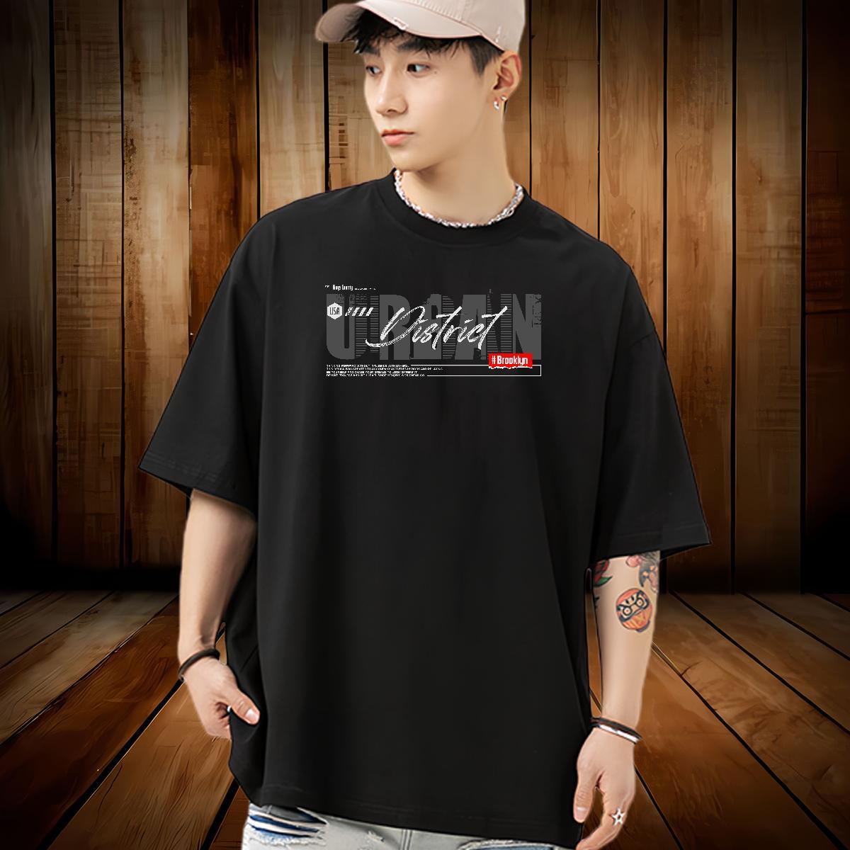 High Quality T shirt 230g Cotton letter Beach Anime Breathable Crew Neck Men Tees Free Shipping Tops