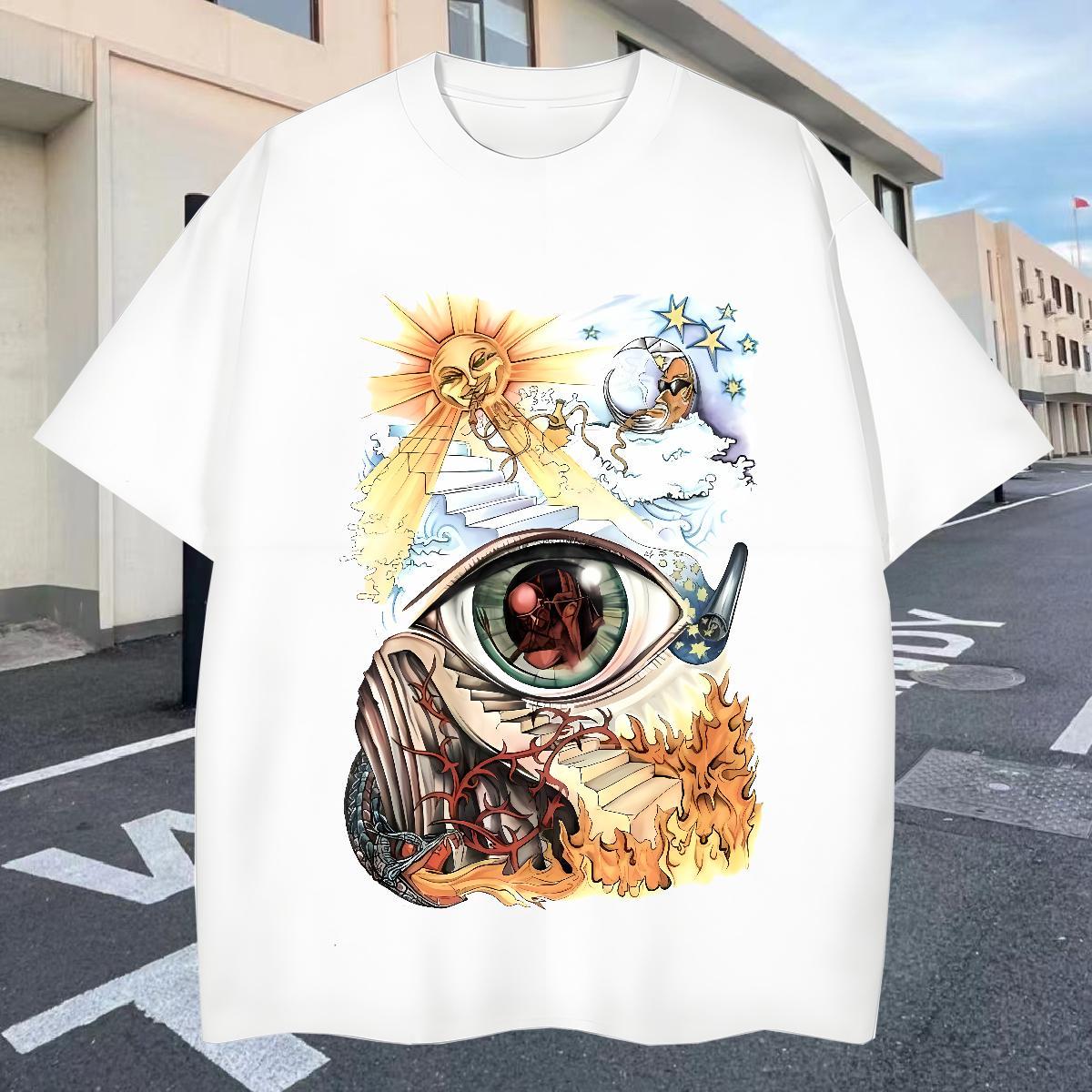 Brand T shirt 100% Cotton 230g eye of the devil Casual Daily Wear DIY Printed Breathable Short Sleeve Mens Tshirts Fashion Casual Tee Shirt