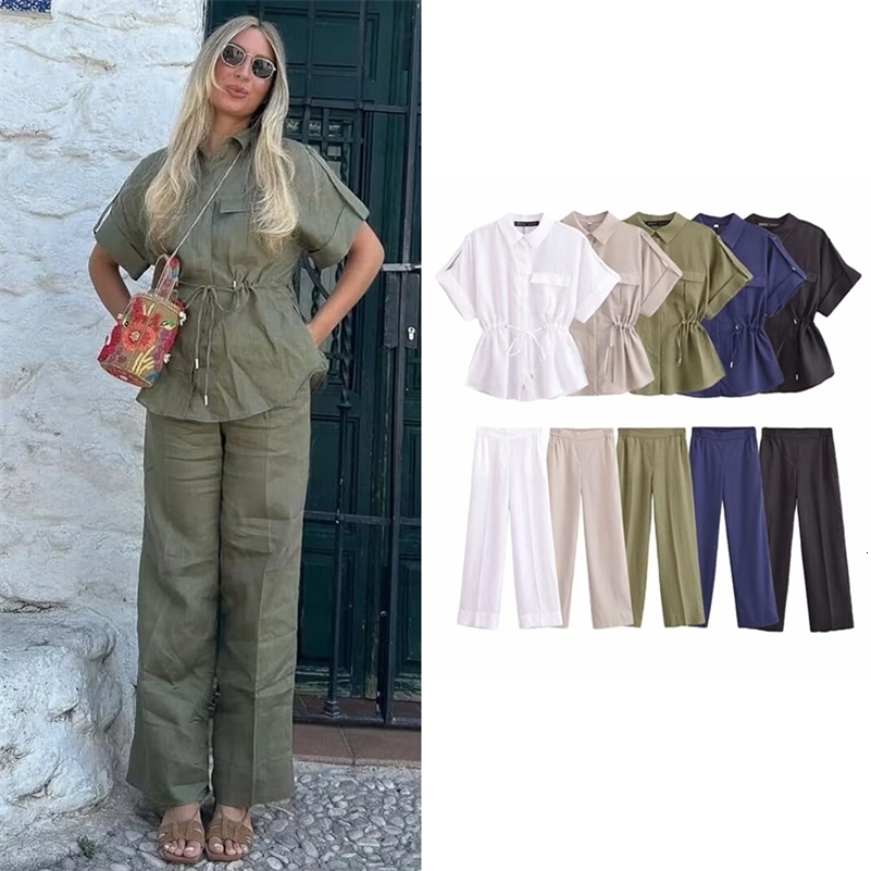 TRAF Sets Summer 2piece 2024 Elastic Waist Women Pants Set Fashion Elegant Youth Holiday Street Chic Suits y240824