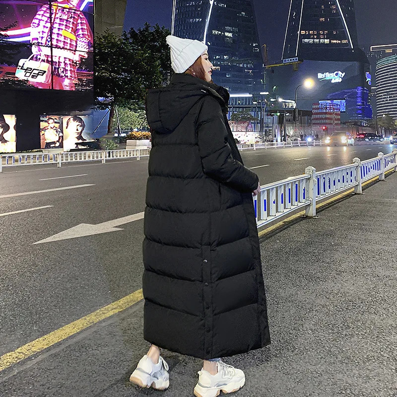 Xlong Lengthened Thicken Warm Duck Down Hoodie Overcoat Women Plus Size Snowwear Ankle Length Waterproof Winter Coat Hooded 240824