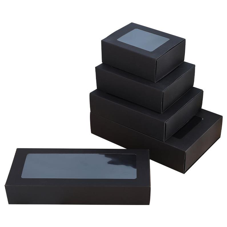 100Pcs Black Cardboard Boxes Drawer Slide Packaging Box With PVC Clear Window DIY Gift Box Wholesale ni49