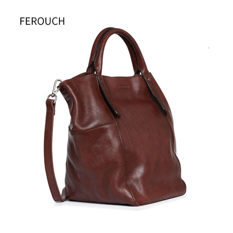 Large capacity fashionable vegetable tanned leather handbag bags, versatile tote bag, crossbody single shoulder women's bag 9158