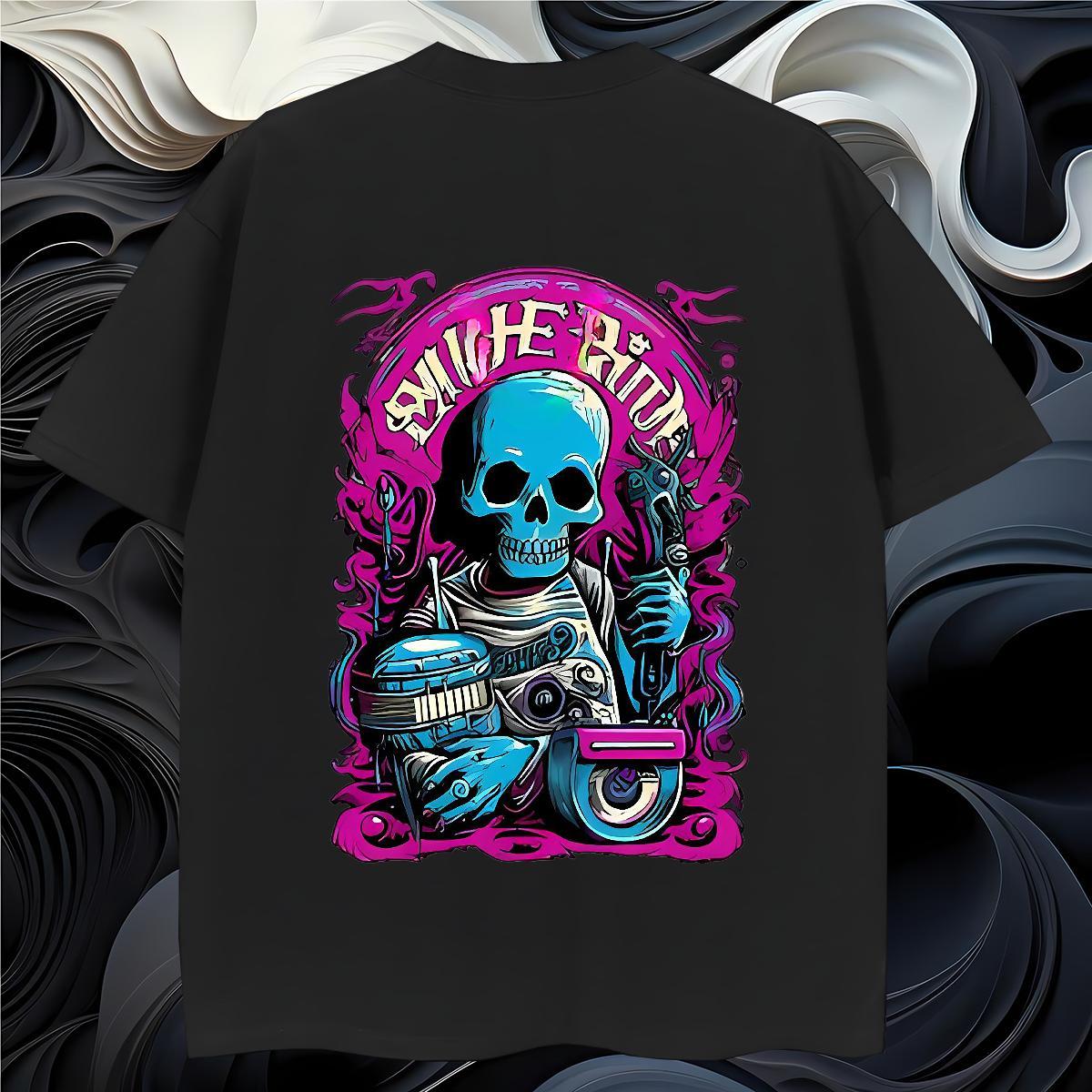 Unisex T Shirt For Man 230g 100% Cotton skull Anime Printing Street DIY Anime Breathable Men Tshirts DIY Customized Tops