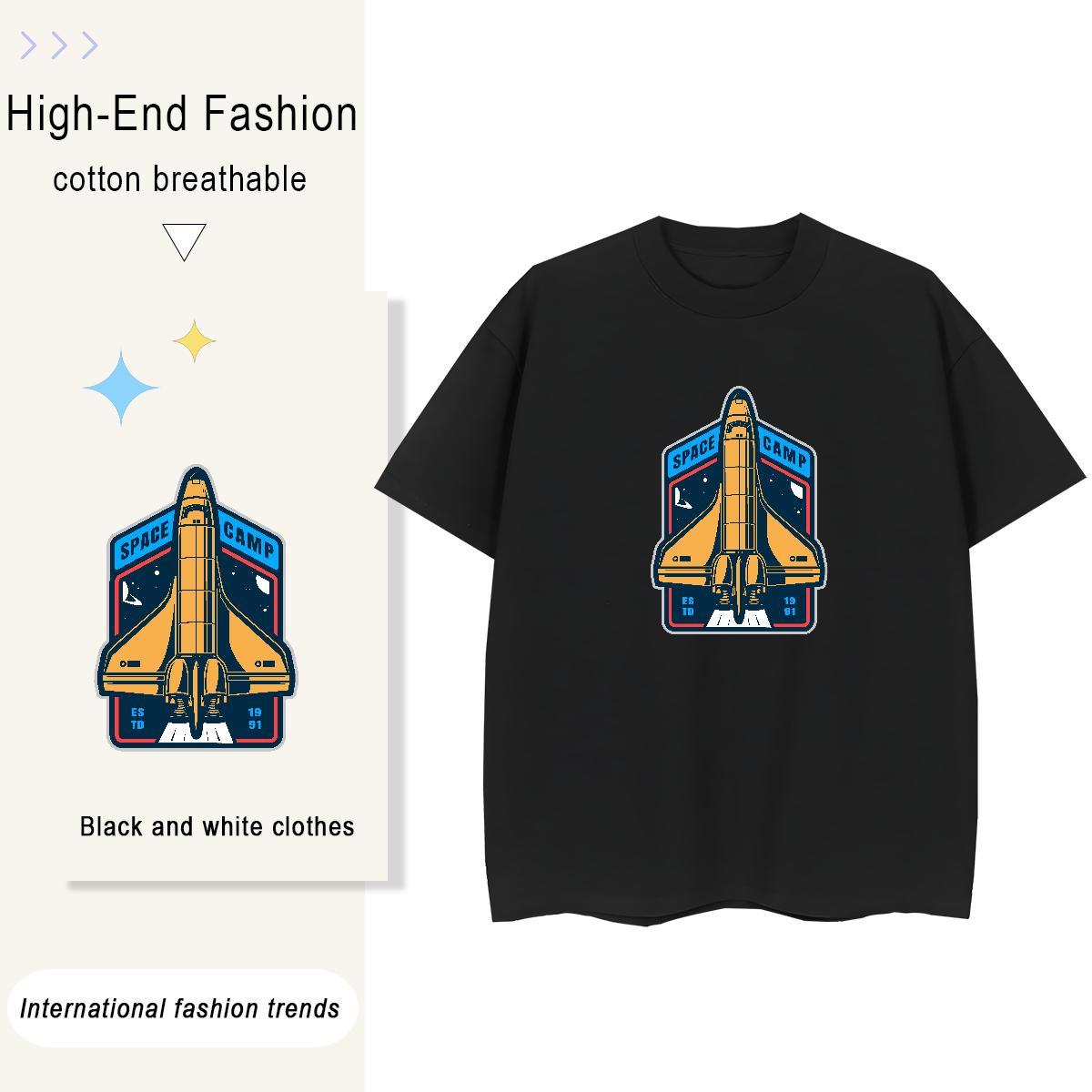 Free Shipping Woman Tshirt 100% Cotton 230g outer space High Street Hip Hop T Shirts Women O-Neck Short Sleeve DIY Printed Tops Shirt