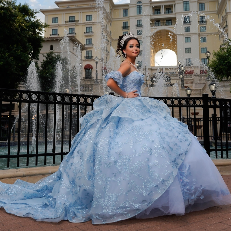 Sky Blue Shiny Quinceanera Dresses Off The Shoulder Sequin Lace Applique Beading Tull Mexican Sweet 16 Vestidos De XV 15 Anos