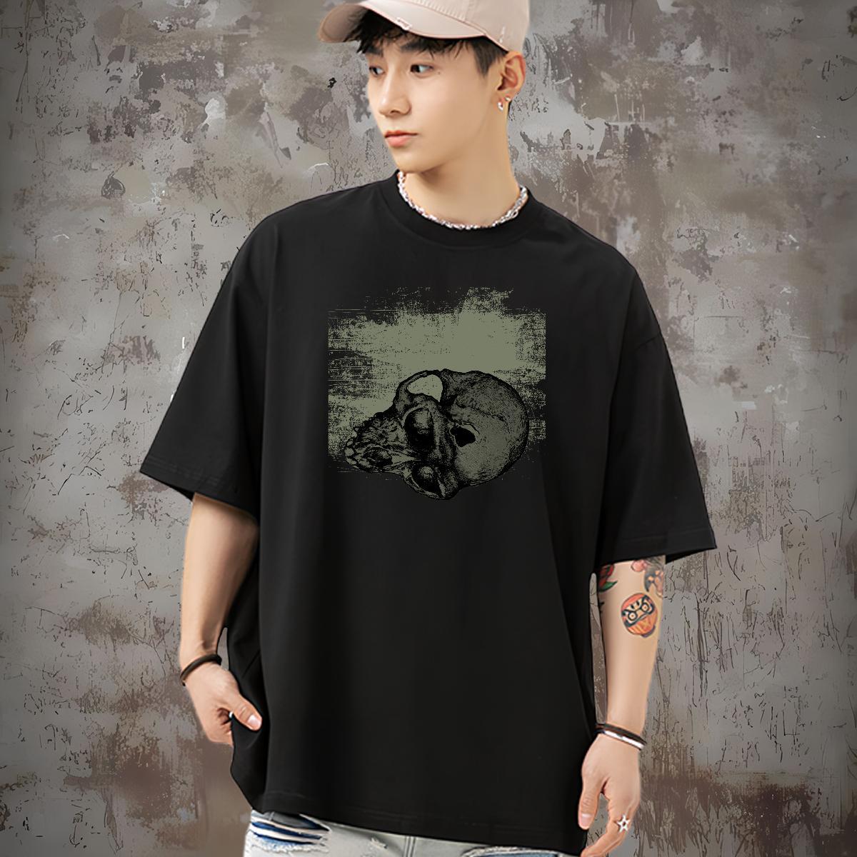 Wholesale T-Shirts for Men 230g Pure Cotton skull Street Casual DIY Anime Round Neck Short Sleeve Men Tees Casual New Tee Shirt