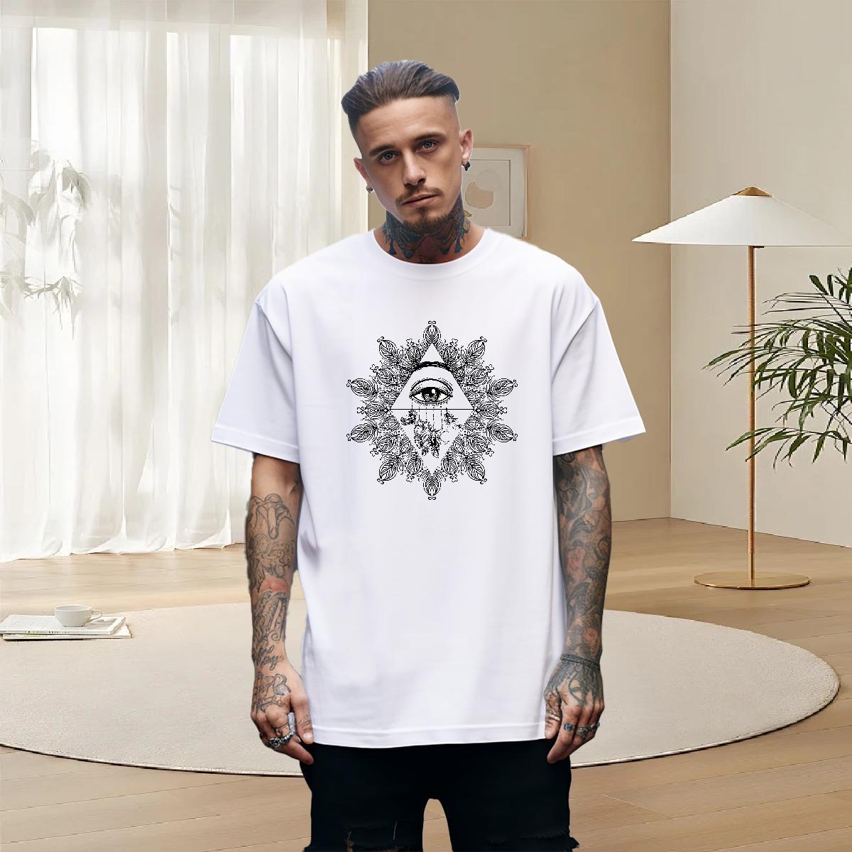Cool T-Shirts for Men 230g Pure Cotton eye of the devil Casual Daily Wear DIY Anime O-Neck Short Sleeve Men Clothes T-Shirt 2024 Tees