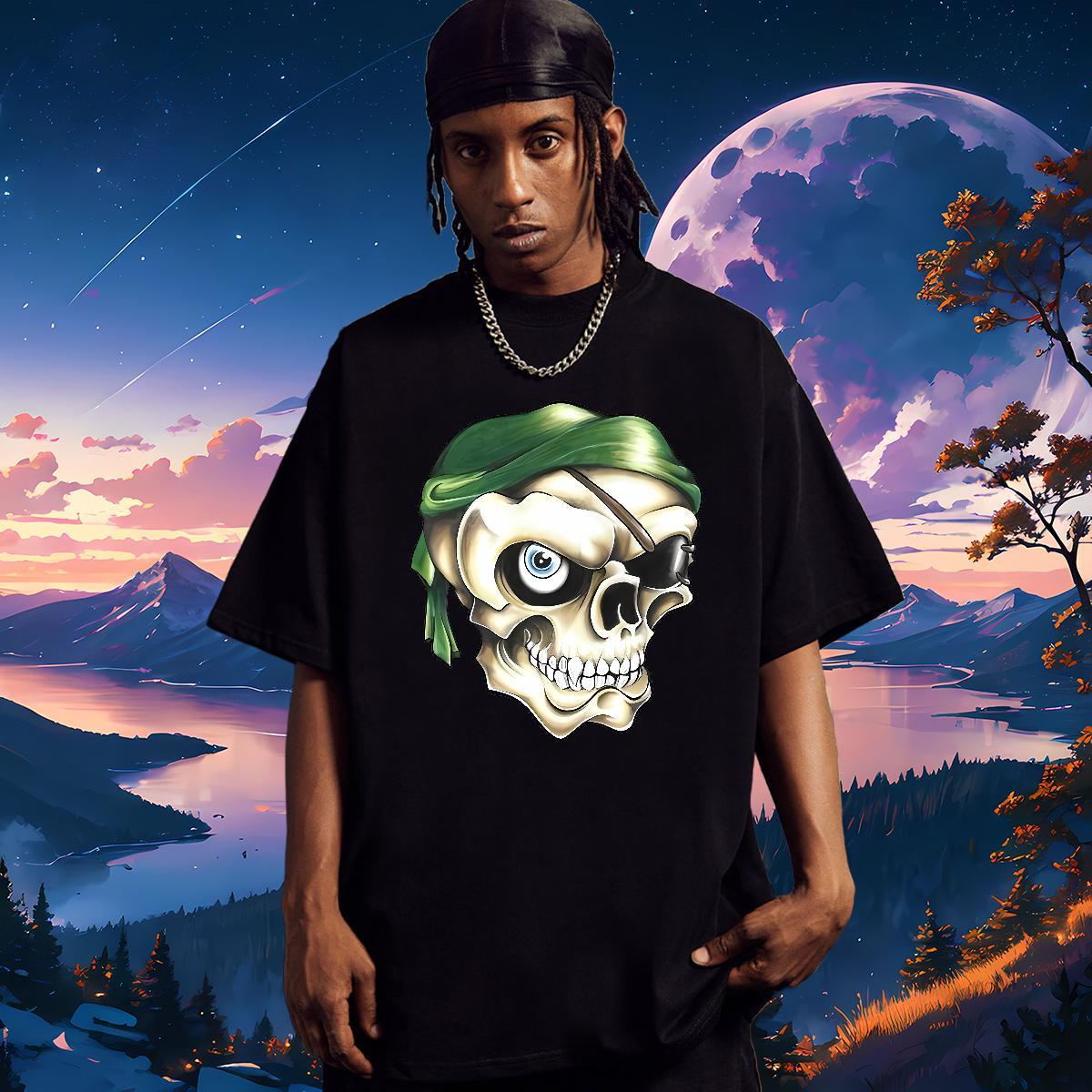 Wholesale Mens T Shirts 230g 100% Cotton skull Daily Wear Black Oversized Breathable Short Sleeve Tshirts Fashion Casual Top Tees