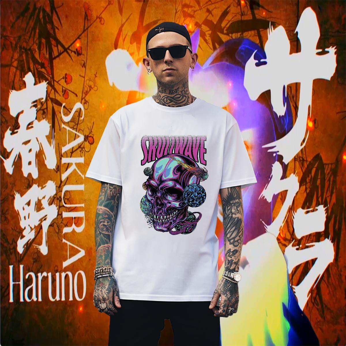 Popular Man T Shirts 230g Cotton skull Anime Printing Street DIY Anime O Neck Short Sleeves Men Tshirts Free Shipping Tops Shirt