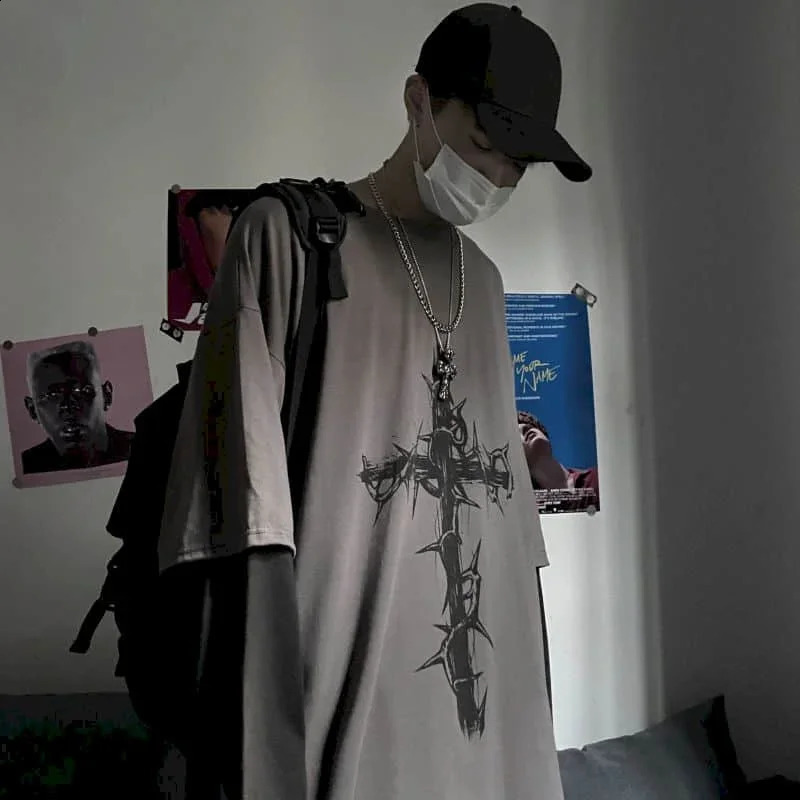 Mens T-shirts autumn mens clothing anime casual long sleeves oversized Y2K T-shirts Harajuku streetwear academic hip-hop T-shirts 240826
