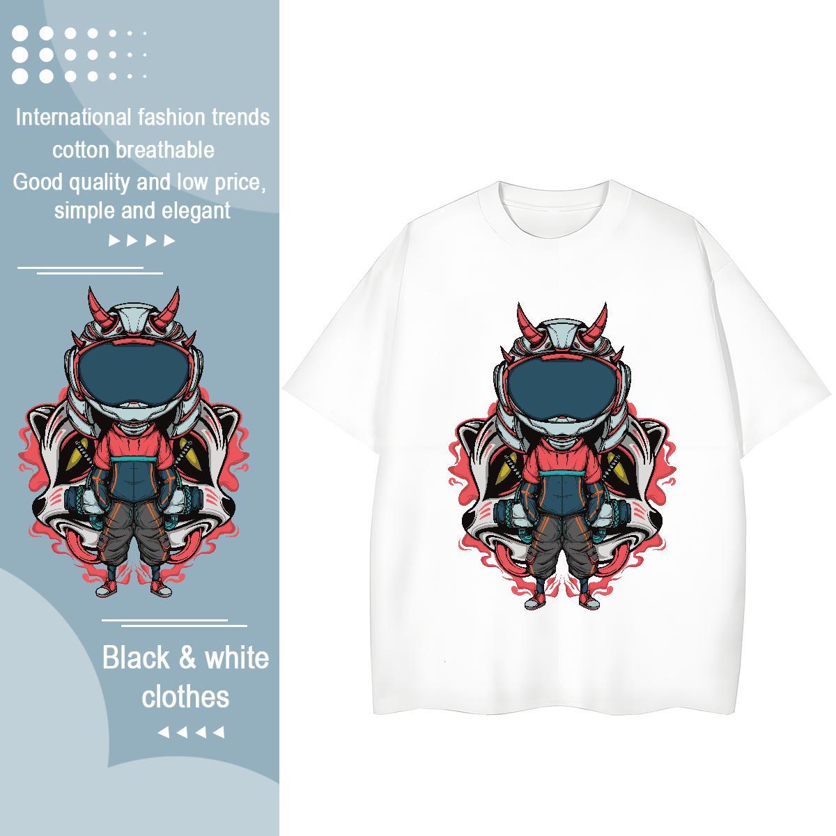High Quality Mens T Shirts 230g Cotton robot Street Casual White Plus Size Short Sleeve Soft Mens Tshirts 2024 New Top Tees
