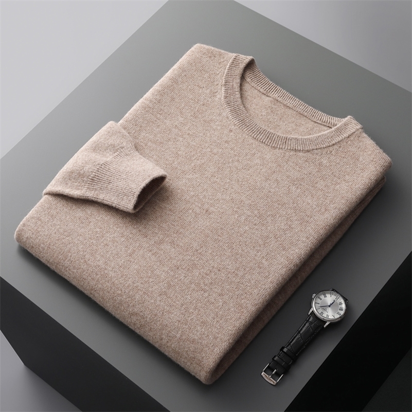 100% merino wool mens sweater O-neck knitted long-sleeved mens pullover basic solid color casual fashion mens top 240824 - view 4
